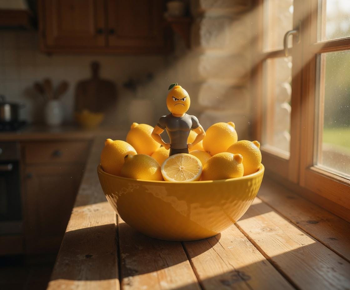 Freefall Studios Sour Lemon Man Custom Bowl ? Unique Kitchen Decor Pop Art