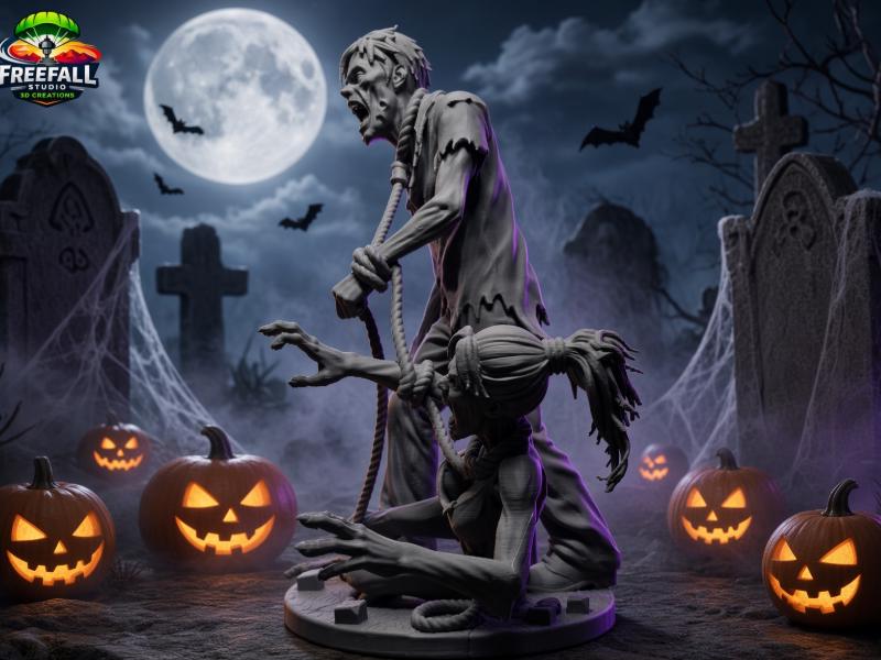 3D Printed Bound by Death — Zombie Couple Halloween Decor