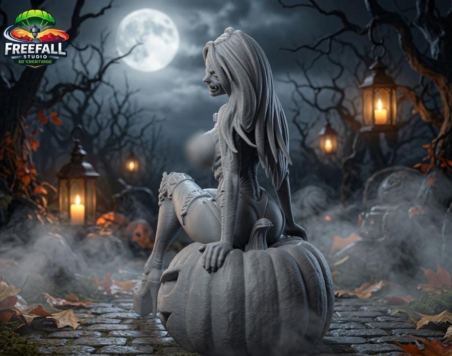 Halloween-themed Collectible Statue - Detailed Pin-Up Rim Queen, Paintable and ready for Customization