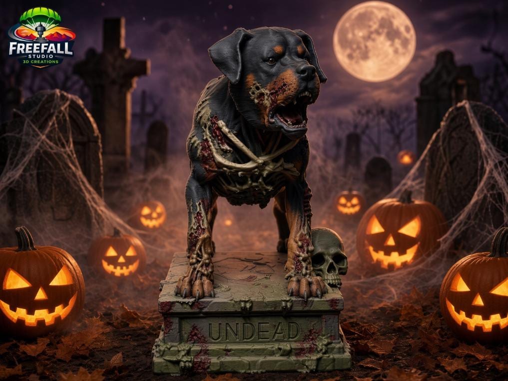 Undead Dog of the Graveyard, 3D Printed Gray and Paintable Decor