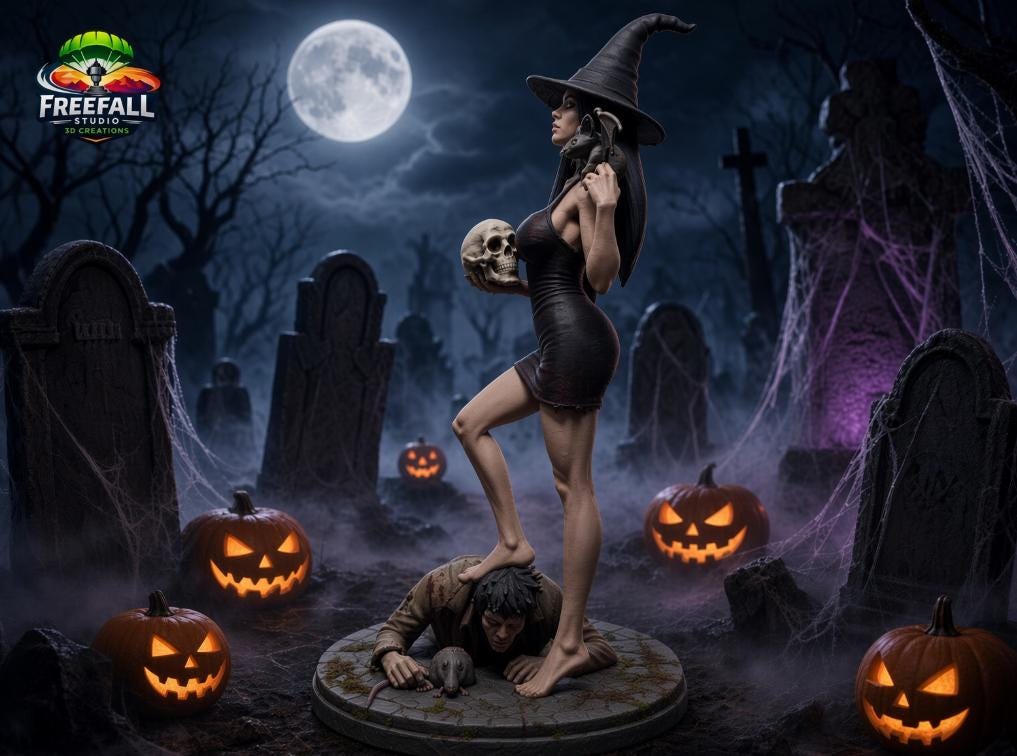 Witch with a Death Spell 3D paintable custom Printed Halloween Decor