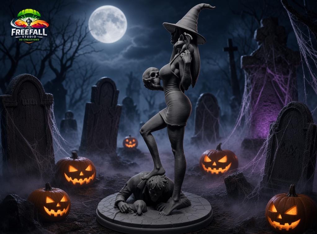 Witch with a Death Spell 3D paintable custom Printed Halloween Decor