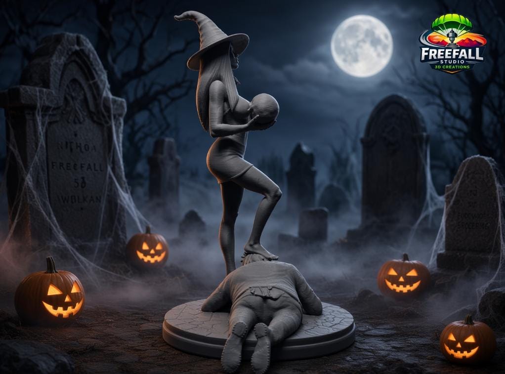 Witch with a Death Spell 3D paintable custom Printed Halloween Decor