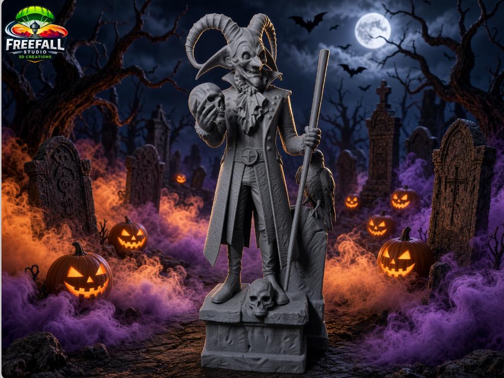 Meet The Graveyard Jester — 3D Printed paintable trickster who just stepped off his pedestal and into your collection.