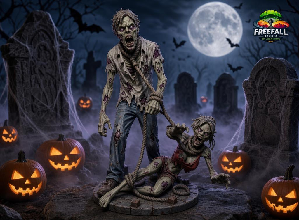 3D Printed Bound by Death — Zombie Couple Halloween Decor