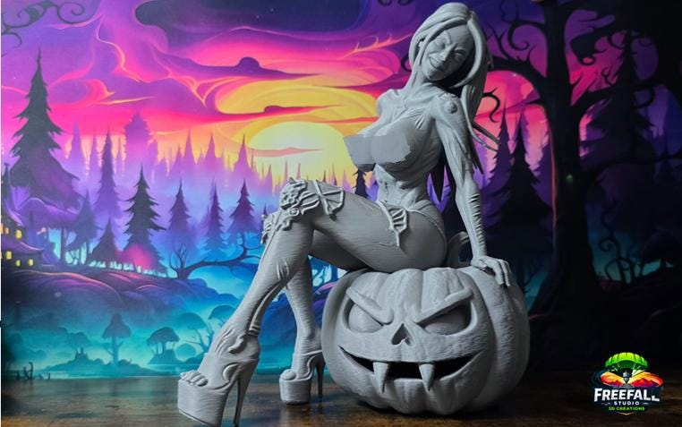 Halloween-themed Collectible Statue - Detailed Pin-Up Rim Queen, Paintable and ready for Customization