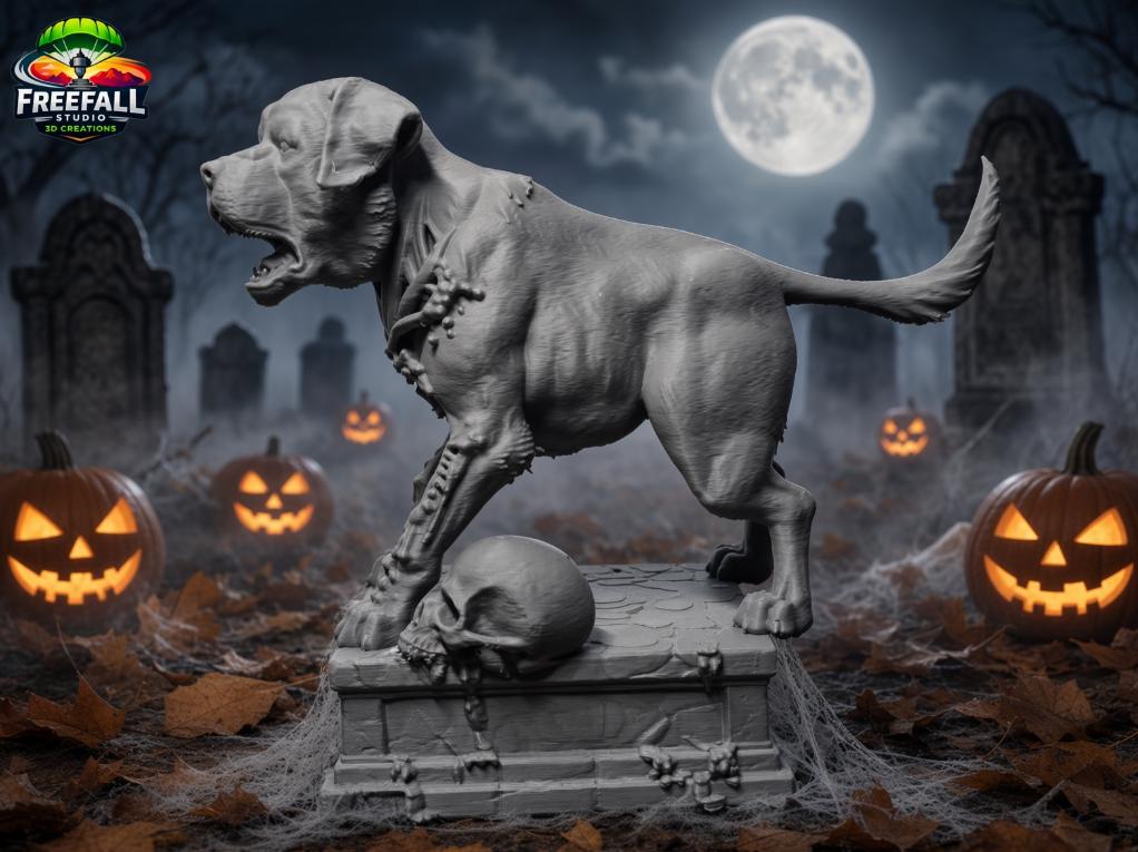 Undead Dog of the Graveyard, 3D Printed Gray and Paintable Decor