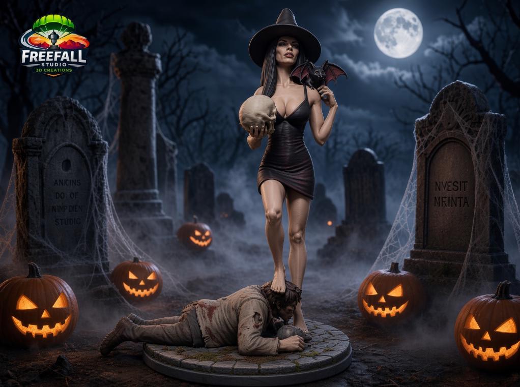 Witch with a Death Spell 3D paintable custom Printed Halloween Decor
