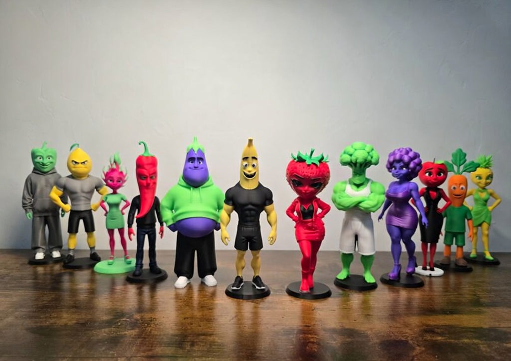 Vibrant 3D Printed Anthropomorphic Fruit & Vegetable Drama Crew – Individual or Full Set of 12
