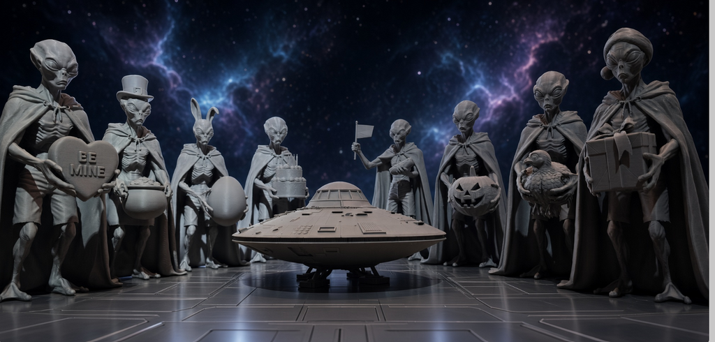 UFO Alien Figure/Decor 3D printed and Out of This World. 10in tall gray and ready as is or to Paint
