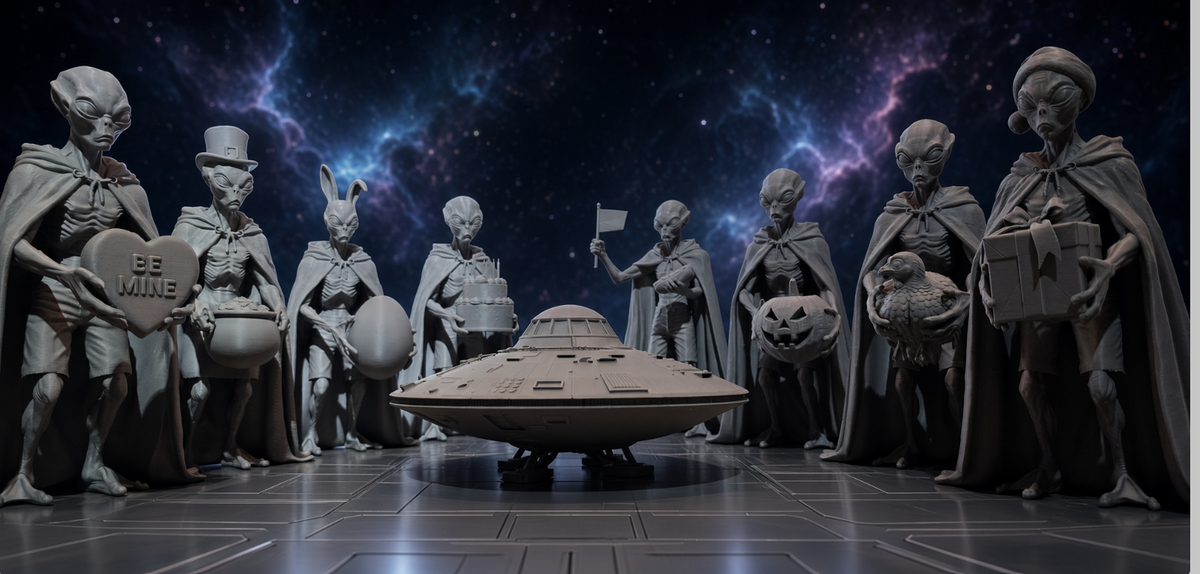 UFO Alien Figure/Decor 3D printed and Out of This World. 10in tall gray and ready as is or to Paint