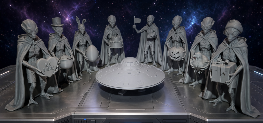 UFO Alien Figure/Decor 3D printed and Out of This World. 10in tall gray and ready as is or to Paint