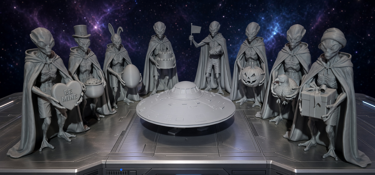 UFO Alien Figure/Decor 3D printed and Out of This World. 10in tall gray and ready as is or to Paint
