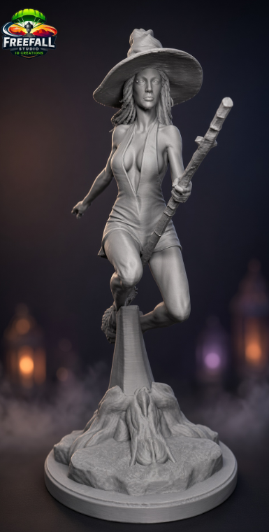 Witch of Midnight Sculpture  Halloween Decor | Gray, Ready to Paint  | 9.5"