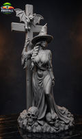 The Witchy Seductress Halloween Decor | Witch, Cross & Bat, Gray 3D Print, 10×5×4 in