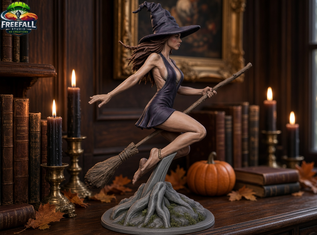 Witch of Midnight Sculpture  Halloween Decor | Gray, Ready to Paint  | 9.5"