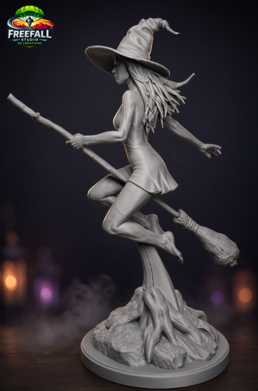 Witch of Midnight Sculpture  Halloween Decor | Gray, Ready to Paint  | 9.5"