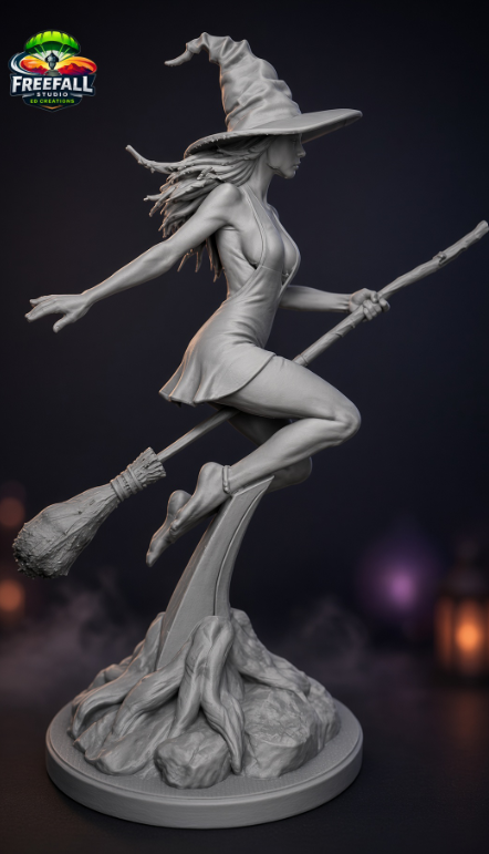 Witch of Midnight Sculpture  Halloween Decor | Gray, Ready to Paint  | 9.5"
