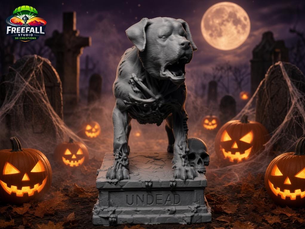 Undead Dog of the Graveyard, 3D Printed Gray and Paintable Decor