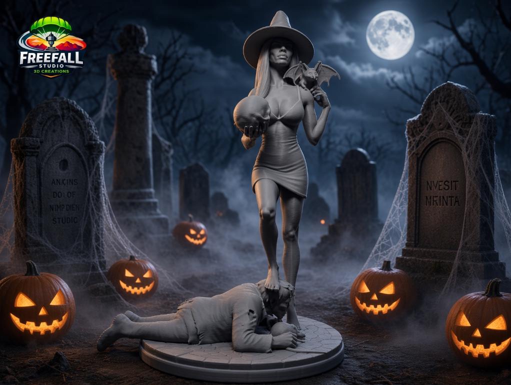 Witch with a Death Spell 3D paintable custom Printed Halloween Decor