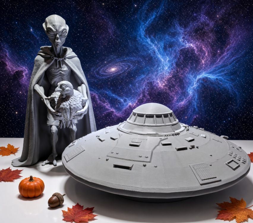 UFO Alien Figure/Decor 3D printed and Out of This World. 10in tall gray and ready as is or to Paint