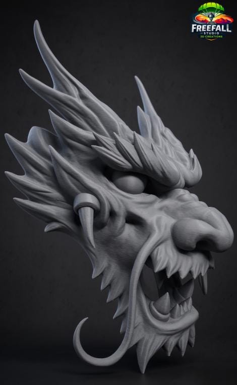 Dragon head with antler horns