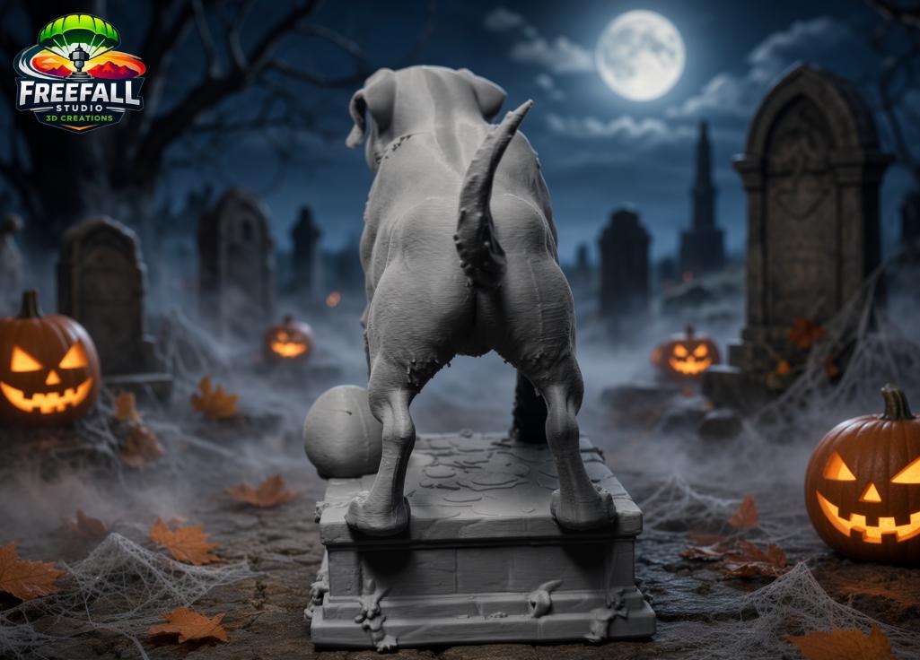 Undead Dog of the Graveyard, 3D Printed Gray and Paintable Decor