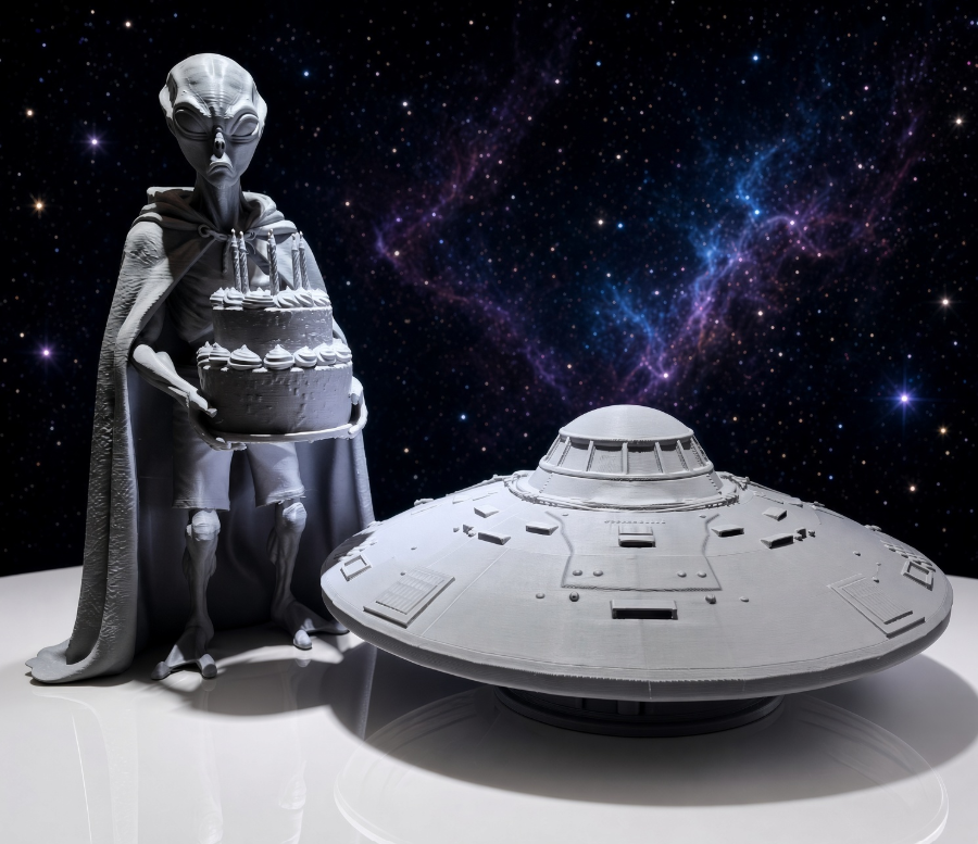 UFO Alien Figure/Decor 3D printed and Out of This World. 10in tall gray and ready as is or to Paint