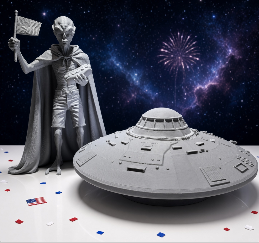 UFO Alien Figure/Decor 3D printed and Out of This World. 10in tall gray and ready as is or to Paint