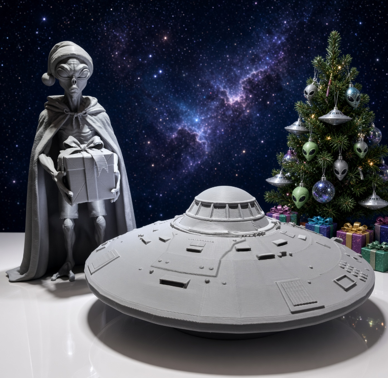 UFO Alien Figure/Decor 3D printed and Out of This World. 10in tall gray and ready as is or to Paint