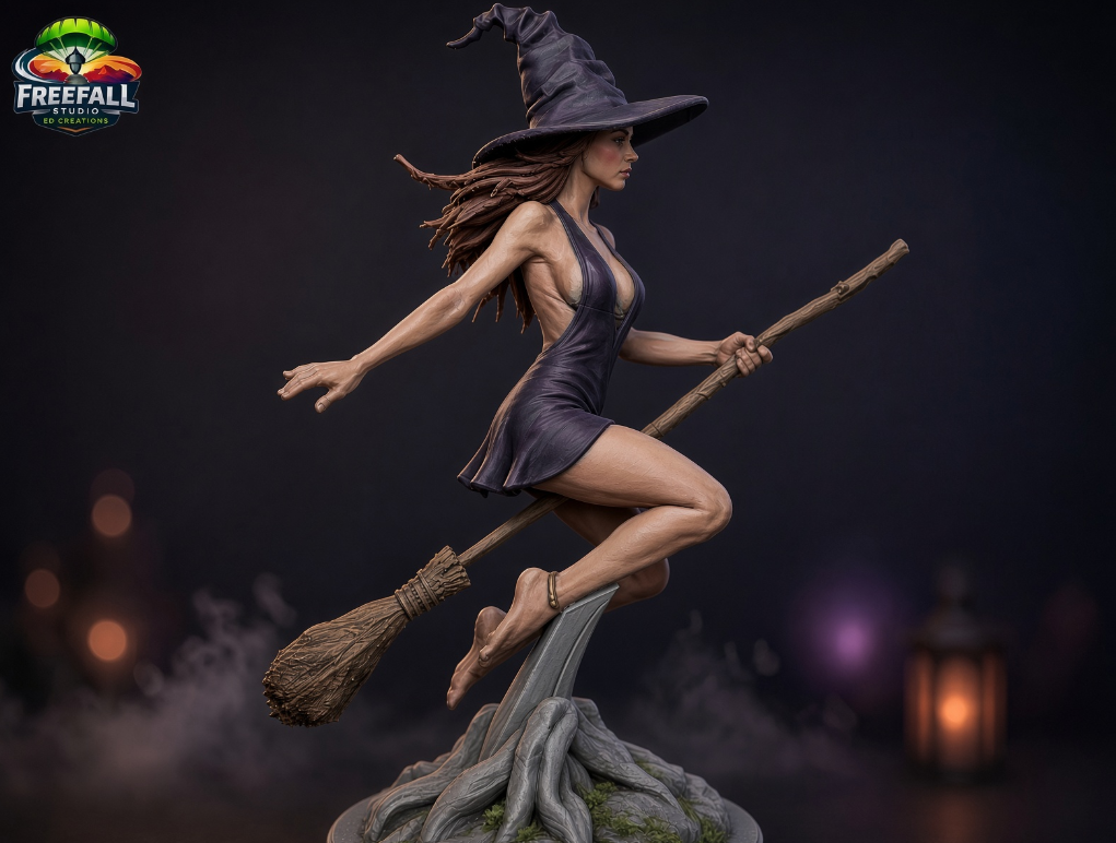 Witch of Midnight Sculpture  Halloween Decor | Gray, Ready to Paint  | 9.5"