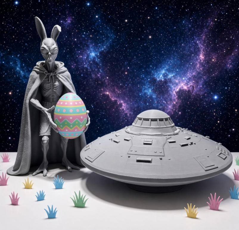 UFO Alien Figure/Decor 3D printed and Out of This World. 10in tall gray and ready as is or to Paint