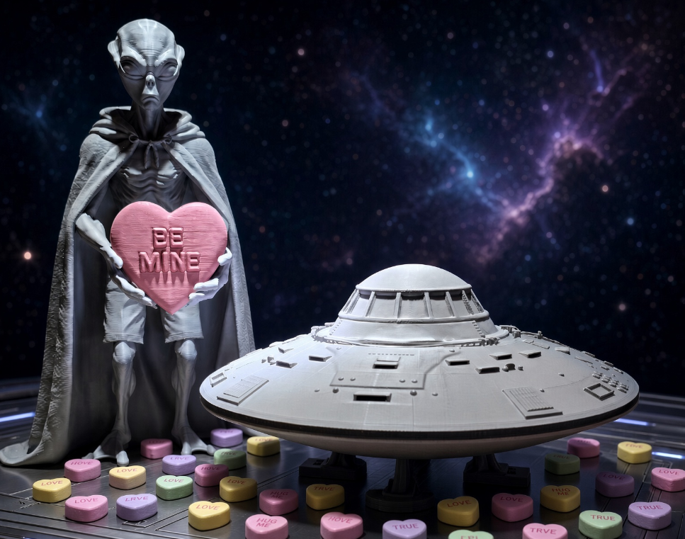 UFO Alien Figure/Decor 3D printed and Out of This World. 10in tall gray and ready as is or to Paint