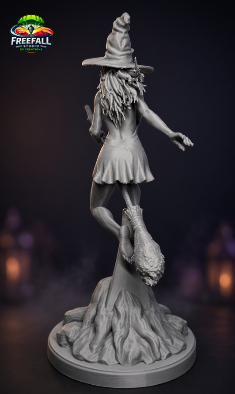 Witch of Midnight Sculpture  Halloween Decor | Gray, Ready to Paint  | 9.5"