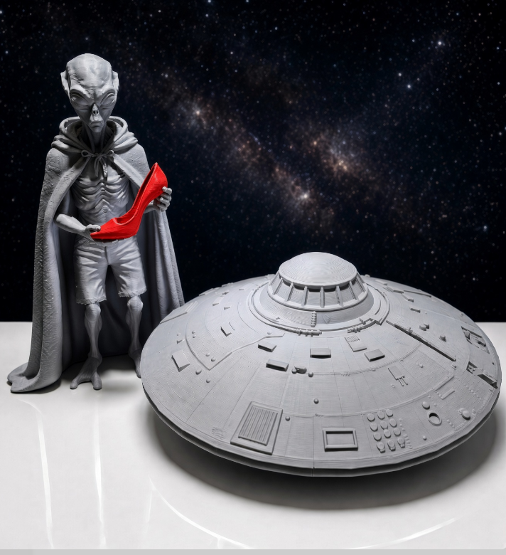 3D printed Alien | 10in figures for home decor | UFO | paintable | Gray|
