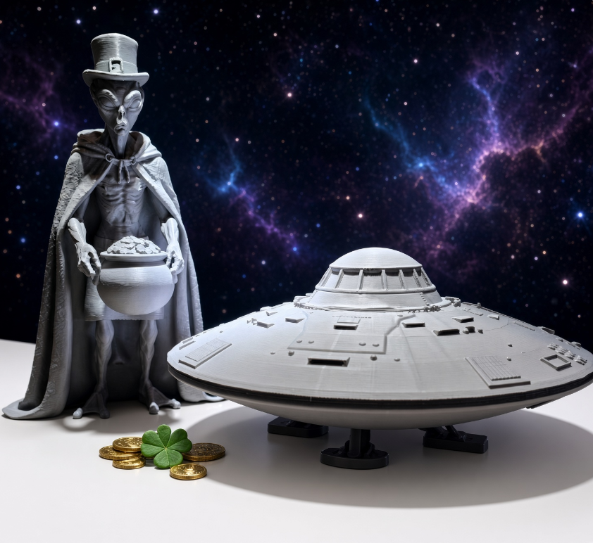 UFO Alien Figure/Decor 3D printed and Out of This World. 10in tall gray and ready as is or to Paint