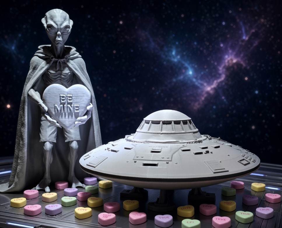 UFO Alien Figure/Decor 3D printed and Out of This World. 10in tall gray and ready as is or to Paint