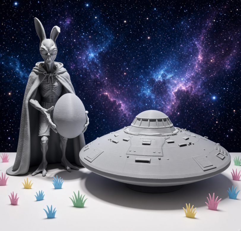 UFO Alien Figure/Decor 3D printed and Out of This World. 10in tall gray and ready as is or to Paint